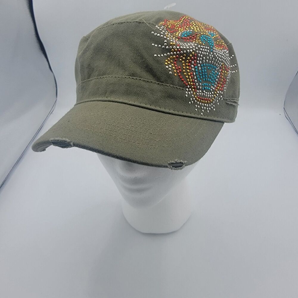 Brand New Womens Jeweled Cap, One Size Fits Most, Strech And Comfy. Green Tiger